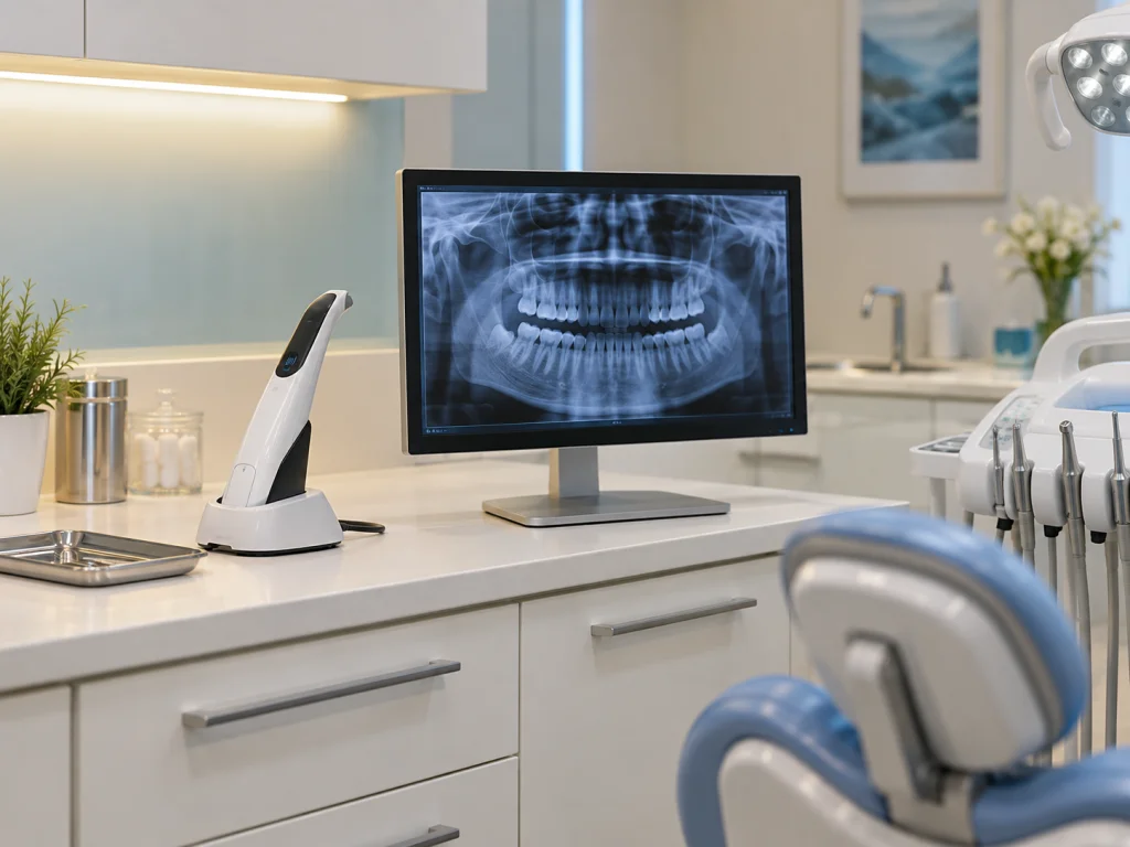 Dental diagnostic workstation with imaging equipment for oral pathology evaluation